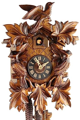 Eble Kuckucksuhr Original Schwarzwälder Kuckuckuhr Echtholz mechanisches 1-Tag Laufwerk VDS Zertifikat Dreivogel 35cm- 32-06-12-10 von Eble