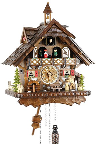 Kuckucksuhr Kuckuckuhr Echtholz NEU batteriebetriebenes Quartzwerk Musik Kuckuckruf Eble -Schwarwaldhaus 42cm- 22305 von Eble