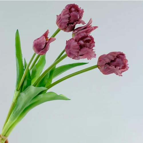 EboLD 5Pcs Tulip Artificial Flower Silicone Real Touch Bouquet 45CM Luxury Home Decorative Living Room Deco Fake Plant-Dark Purple 40cm von EboLD