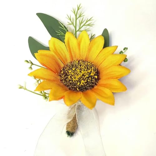 EboLD Künstliche Sonnenblumen-Ansteckblume für das Handgelenk, Brautjungfer, Trauzeugen, Hochzeit, Ansteckblume von EboLD