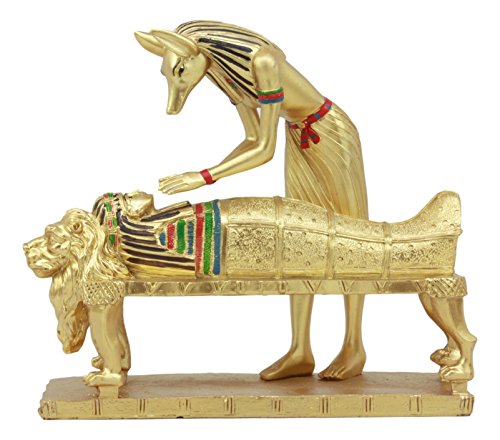 Ebros Ancient Egyptian Deity Golden Anubis Embalming Pharao Mummy Statue Klassischer ägyptischer Gott der Toten Guide to The Afterlife and Mummification Skulptur von Ebros Gift