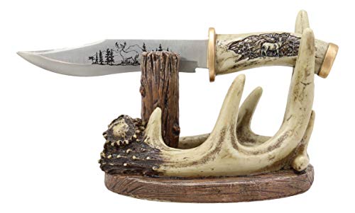 Ebros Geschenk 26,7 cm lange westliche Wildtiere 8 Punkte Buck Hirsch Hirsch Geweih Aussteller mit stumpfem Edelstahl Wald Elch Sculpted Dolch Figurine Set Messer Brieföffner rustikale dekorative von Ebros Gift