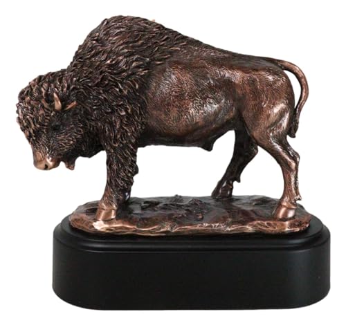 Ebros Gift 17,8 cm H Südwestlicher Weidender amerikanischer Bison Figur in galvanisierter BronzeHarzoberfläche mit schwarzer TrophäenBasis, heiliger Native Buffalo Bull Western Desktop Regal von Ebros Gift