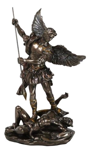 Ebros Gift Katholische Kirche Heiliger Erzengel Michael Piercing Satan Luzifer mit Speer Dekofigur 26 cm H San Miguel Kommandant der Armee Gottes Religiöse Statue Altar Deko von Ebros Gift