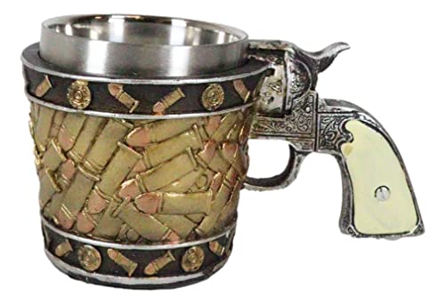 Ebros Gift Rustikale Western-Kaffeetasse, Cowboy-Revolver-Pistole mit runden Muscheln, 170 ml, Wild-West-Jäger-Kugeln, Muschel-Design, Trinkgeschirr, Tafelaufsatz von Ebros Gift