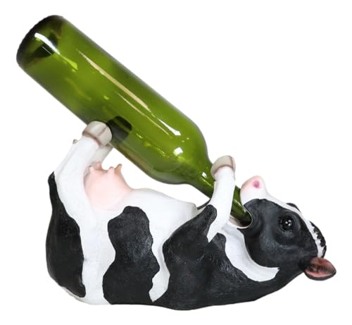 Ebros Gift Rustikaler Farmhouse Country Holstein Rinderkuh Guzzling Weinflaschenhalter Caddy Figur Ständer Rack Kühe Rinder Bulls Bauernhof Western Arbeitsplatte Bar Desktop Akzent Dekor von Ebros Gift