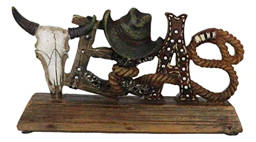 Ebros Gift Rustikales westliches patriotisches Texas-Wortschild mit Kuh-Schädel und Cowboyhut, Lasso-Seilen, Hufeisen, Kunstholz, Schreibtisch-Plakette, 15,9 cm breit, Alte Welt, Wilder Westen, Akzent Ebros Gift Rustikales westliches patriotisches Texas-Wortschild mit Kuh-Schädel und Cowboyhut, Lasso-Seilen, Hufeisen, Kunstholz, Schreibtisch-Plakette, 15,9 cm breit, Alte Welt, Wilder Westen, Akzent von Ebros Gift