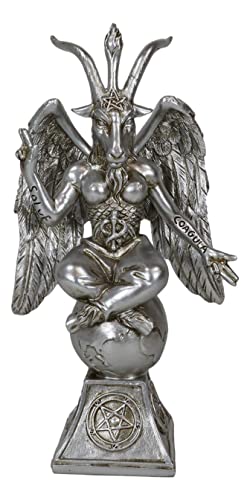 Ebros Gift Sabbatic Goat Idol Baphomet Resin Statue Okkultische Illuminati Der gehörnte Gott Ziege von Mendes Altar Skulptur Figur (16,5 cm hoch, antikes Silber) von Ebros Gift