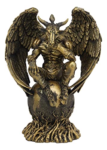 Ebros Gift Sabbatic Ziege Der Denker Baphomet sitzend auf dem Globus Statue 19,7 cm hoch Baphometh mit Pentagramm Stern Idol Altar Figur Golden Calf Goat of Mendes Deko-Skulptur von Ebros Gift