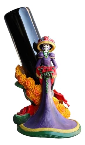 Ebros Gift Sugar Skull Day of the Dead Festival Floral Red Roses and Orange Flowers Gothic Calavera Dancing Lady Catrina Wine Holder Figurine 23.5 cm H von Ebros Gift
