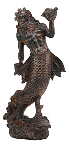 Ebros Griechische Mythologie, Gott der Meere und Tremors Merman Poseidon Statue Neptun hält Ozean Meeresmuschel Figur Nautische Küsten-Kollektion Römische Greco Olympische Götter Deko Skulptur von Ebros Gift