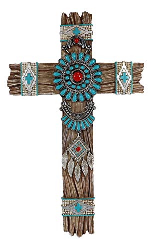 Ebros Rustikaler Südwestlicher Indianer Navajo Vektor mit türkisfarbenen Tropfen-Edelsteinen Traumfänger Wandkreuz Dekor Plakette Tribal Südwestlichen Westlichen Akzent Traumfänger Dekorative Kreuze von Ebros Gift