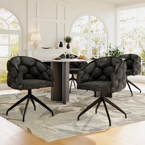 Ebullient Furniture Samt Drehstuhl 4er-Set,Ankleidesessel,Esszimmerstuhl,Moderner Loungesessel,Schwarz Armlehnstuhl,Schlafzimmer,Esszimmer,Büro.Tragfähigkeit 150kg von Ebullient