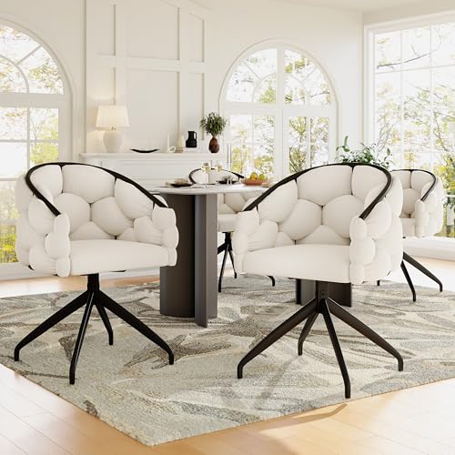 Ebullient Furniture Samt Drehstuhl 4er-Set,Ankleidesessel,Esszimmerstuhl,Moderner Loungesessel,Weißer Armlehnstuhl,Schlafzimmer,Esszimmer,Büro.Tragfähigkeit 150kg von Ebullient