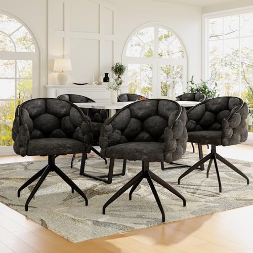 Ebullient Furniture Samt Drehstuhl 6er-Set,Ankleidesessel,Esszimmerstuhl,Moderner Loungesessel,Schwarz Armlehnstuhl,Schlafzimmer,Esszimmer,Büro.Tragfähigkeit 150kg von Ebullient