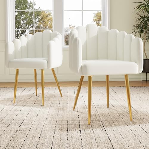Ebullient Samt Esszimmerstühle 2er-Set,Weißer Stuhl,Moderner,Loungesessel,Wolkenstühle，Küchenstühle,Schlafzimmer,Esszimmer,Büro.Tragfähigkeit 150kg. von Ebullient