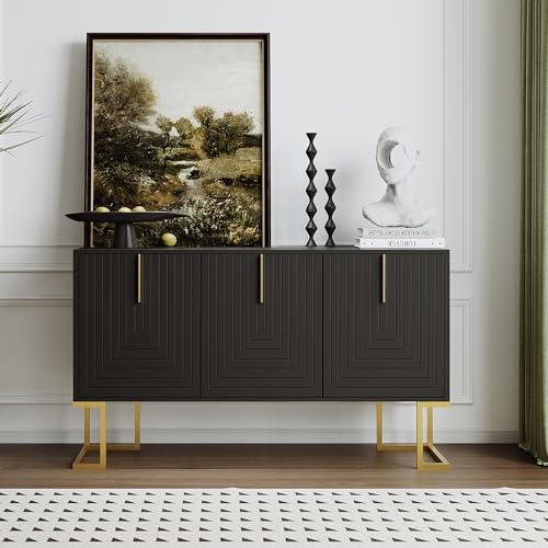 Ebullient Sideboard Wohnzimmer, Flur Kommode Schmal mit Türen, Modernes Sideboard Holz für Salon, Esszimmer oder Wohnzimmer (Schwarz) von Ebullient