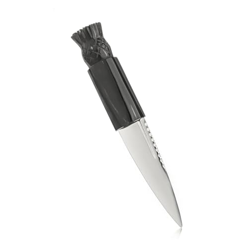 Eburya Schottischer Highland Sgian Dubh - Schottische Distel - Horngriff & Edelstahl-Klinge (Rundschliff) mit Lederscheide von Eburya