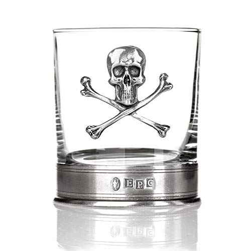 Eburya Skull & Crossbones Tumbler - Handgefertigtes Whisky Glas mit Totenkopf aus Zinn von Eburya