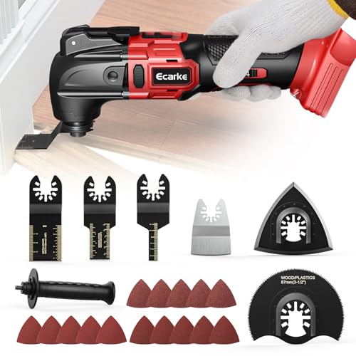 Ecarke Akku-Multifunktionswerkzeug für Milwaukee Akku 18V Li-Ion,Multitool 6 Einstellbare Geschwindigkeiten, Bürstenlos Motor zum Entfernen,Schaben,Schneiden mit 23 Zubehör(Batterien nicht enthalten) von Ecarke