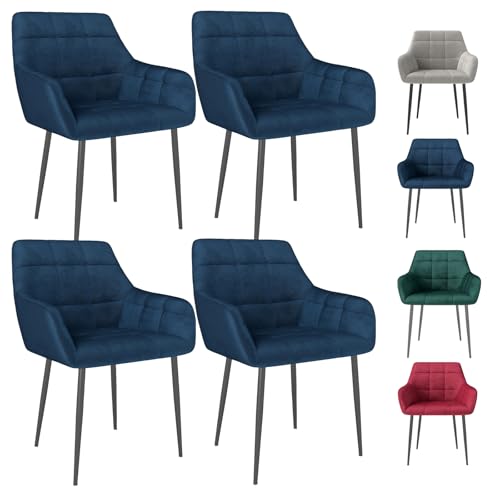 Eccellensedie Esszimmerstühle 4er Set Moderne Küchenstühle – Bequeme Wohnzimmerstuhl Polsterstuhl Sitzfläche Samt mit Armlehnen & Metallfüßen (4, Blau) von Eccellensedie