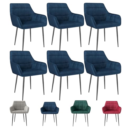 Eccellensedie Esszimmerstühle 6er Set Moderne Küchenstühle – Bequeme Wohnzimmerstuhl Polsterstuhl Sitzfläche Samt mit Armlehnen & Metallfüßen (6, Blau) von Eccellensedie