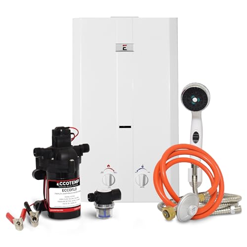 Eccotemp CE-L10 Portable Outdoor Tankless Water Heater w/EccoFlo Diaphragm 12V Pump, Strainer & Shower Set, 30 mbar von Eccotemp