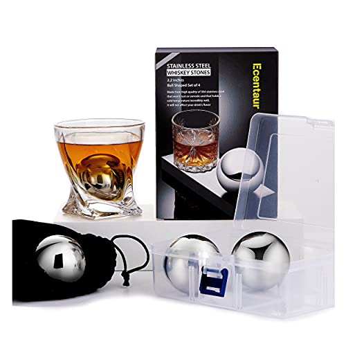 Whisky Steine Edelstahl Eiswürfel Ball Set-4 Wiederverwendbare Kühlsteine Geschenkset Ice Whiskey Stones Rocks von Ecentaur