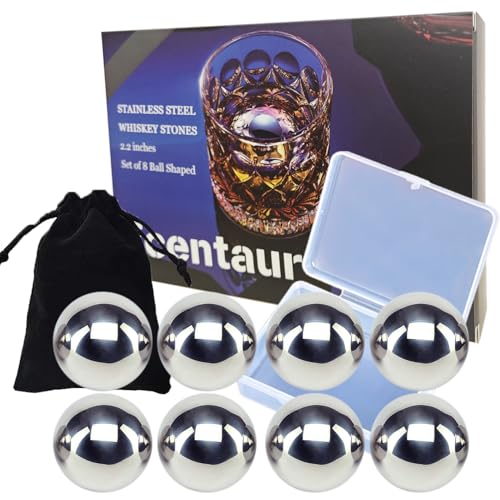 Whisky Steine Edelstahl Eiswürfel Ball Set-8 Wiederverwendbare Kühlsteine Geschenkset Ice Whiskey Stones Rocks von Ecentaur