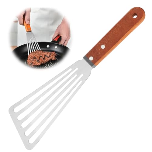 Pfannenwender Edelstahl mit Schlitzen, 16cm Klinge und 28cm Länge, Ideal zum Wenden von Fisch, Fleisch, Eiern und Pfannkuchen, Abgeschrägtes Design für Einfaches Wenden und Schneiden von EceoThsy