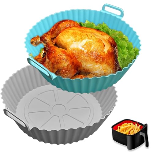 Echehi 2 Pack Airfryer Silikonform, 22cm Silikonform für Heißluftfritteuse sind Wiederverwendbar. Silikon-Zubehör für COSORI, Ninja, Tower. Blau, Grau von Echehi