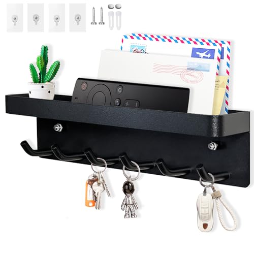 Echehi Schlüsselhalter mit 6 Haken, Einfach zu Installierende Schlüsselbrett Ohne Bohren, Metall Schlüsselablage, Garderobe, Briefständer, Geeignet für Eingangsbereiche und Hinter Türen. Schwarz von Echehi
