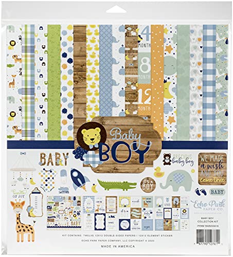 Echo Park Paper Company 617396 Echo Park Collection Kit Boy Baby-Jungen-Kollektion, 30,5 x 30,5 cm, Papier, Blau, Grün, Minze, Gelb, einheitsgröße von Echo Park Paper