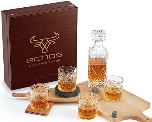 7-Teiliges Whiskeygläser Set | Whiskyset | Whiskygläser | Whiskey Karaffe Set | Whisky Geschenkbox | Whisky Gläser | Whiskey Gläser Set | Edles Whiskey Geschenkset | Dekantierer von Echos