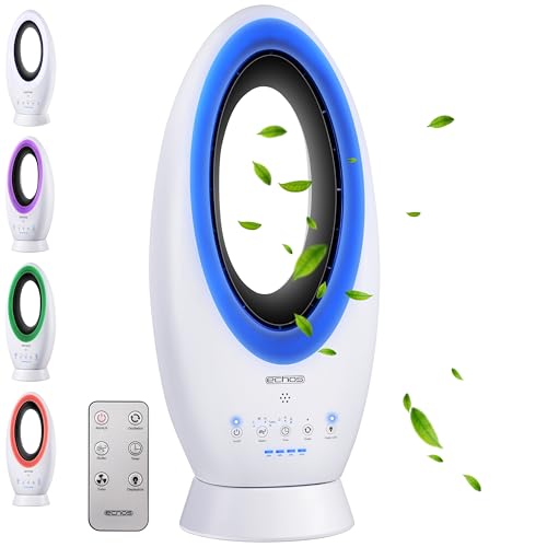 Echos®- 2-in-1 Design Akku Turmventilator Standventilator mit Fernbedienung kabellos - Akku- oder Strombetrieb - Leiser Ventilator Tischventilator oszillierend - Fernbedienung LED Beleuchtung von Echos