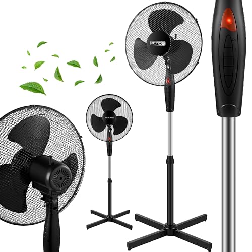 Echos® Standventilator Ø43cm kraftvoller Ventilator sehr leise energiesparend hoher Luftdurchsatz 3 Stufen Oszillationsfunktion 90° höhenverstellbar Bodenventilator mobiler Luftkühler Standlüfter von Echos