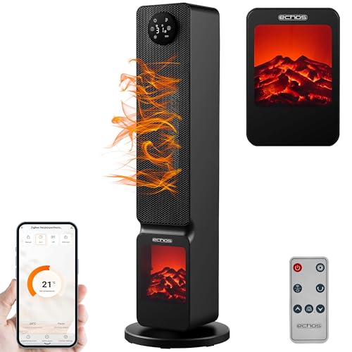 Heizlüfter mit Kaminillusion energiesparend Oszillierend Überhitzungsschutz 2000 Watt 2 Stufen Über Smartphone steuerbar mit Tuya App Heizlüfter Leise mobile Heizung Elektroheizung Miniheizung Heater von Echos