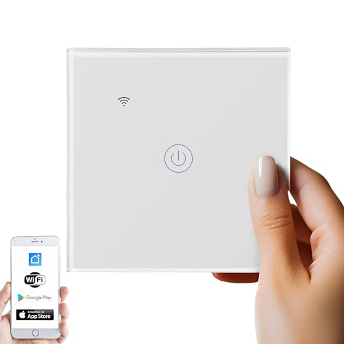 Wlan Smart Touch Lichtschalter Glas 2.4GHz TouchSchalter Smart Life App Alexa und Google Home 1 Schaltausgang WLAN Lichtschalter Smarter Lichtschalter mit Nullleiter von Echos