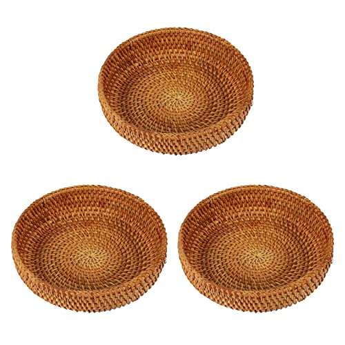 Echwave 3X Handgemachte Herbst Rattan Weben Runde Ablage Korb Obst Schale Rattan Brotkorb für Küche Lebensmittel Picknick Brot Diverse Mini Behaelter von Echwave