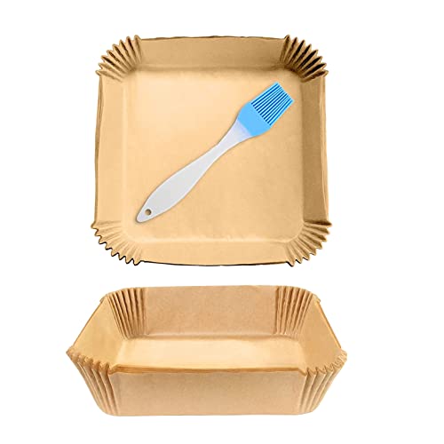 Echwave 50 StüCke HeißLuftfritteuse Pergamentpapier mit ÖL BüRste HeißLuftfritteuse Quadrat 6,3 Einweg Backpapier HeißLuftfritteuse Schichte von Echwave
