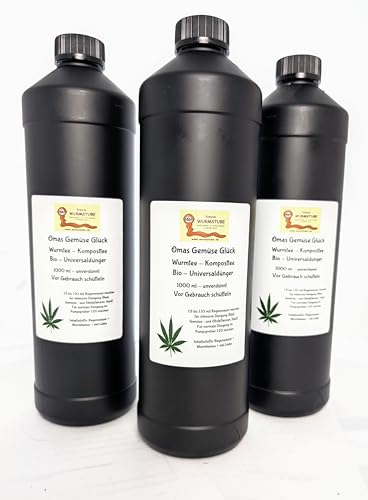 Eckards Wurmstube Wurmtee Komposttee Omas Gemüse-Glück - 3 x 1 Liter - Universaldünger - Vegan - Balkonpflanzen Hanf Tomaten Gurken (3) von Eckards Wurmstube