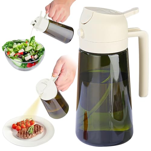 Eckerdromk Sprühflasche Öl, 2 in 1 Ölsprüher für Speiseöl, 470ml Oil Sprayer, Olivenöl Flasche, Glasölflaschen, Ölspray für Heißluftfritteuse, Olivenöl Spray, Backspray, Ölspray zum Kochen (Weiß) von Eckerdromk