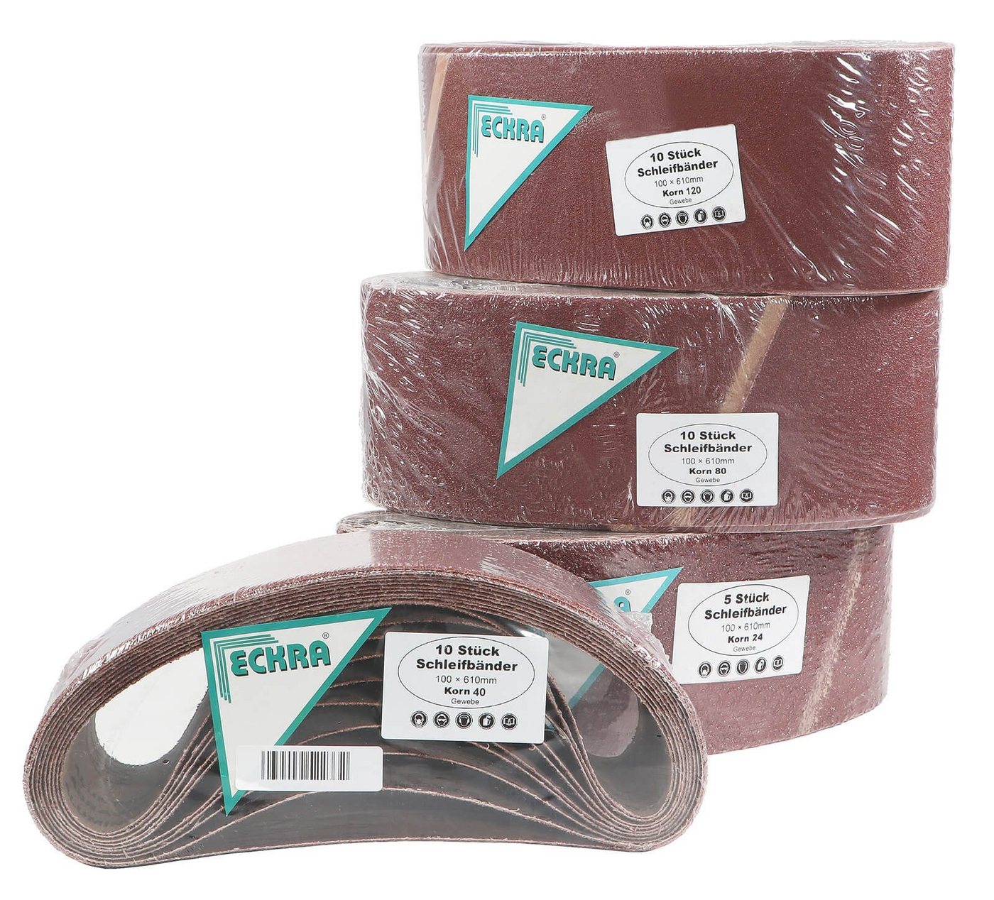 Eckra Schleifscheibe 35 Schleifbänder 100x610mm Sortiment Korn 24 40 80 120, für Bandschleifer von Eckra