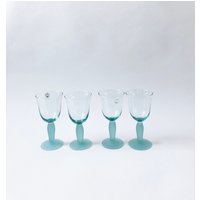 Vintage 80Er Jahre 4Er Set Aqua Green Gläser | Teal Blue Trinkgeschirr Moderne Weingläser Handbeblühte von EclecticInventory