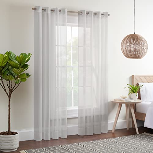 Eclipse Kiara Moderne durchsichtige Voile-Vorhänge mit Ösen, lichtfilternde Ösen, für Schlafzimmer, 137,2 x 274,3 cm, silberfarben, 2 Vorhänge von Eclipse