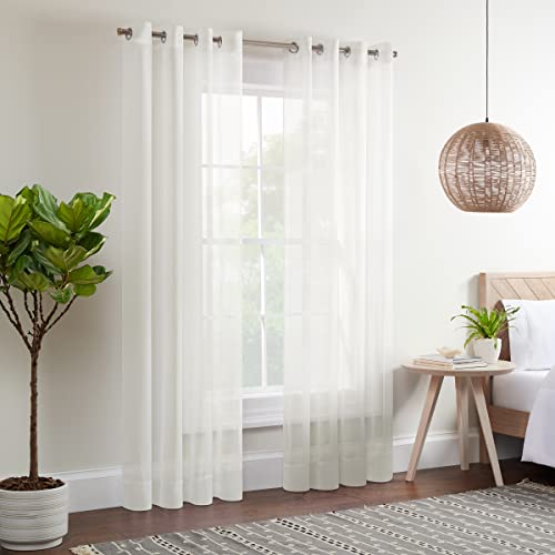 ECLIPSE Kiara Moderne durchsichtige Voile-Vorhänge mit Ösen, lichtfilternde Ösen, für Schlafzimmer, 137,2 x 213,4 cm, elfenbeinfarben von ECLIPSE