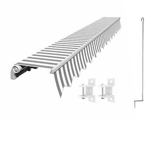 Eclipse Gelenkarmmarkise Economy 2,5x2m mit Handkurbel Markise Sonnenschutz Balkon Terrassenüberdachung Markisenstoff 280g/m² Polyester (PE) inklusive UV-Schutzfaktor 50+, Markisentuchfarbe: Grau-Weiß von Eclipse