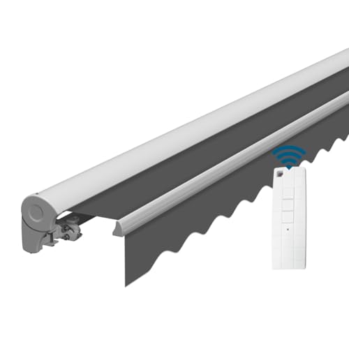 Eclipse Kassettenmarkise Halbkassette Gelenkarm Sonnenschutz Markise Sonnenmarkise Balkonmarkise elektrisch Standard 2,95 x 2,5 m Stoff 280g/m² Polyester (PE) UV-Schutz 50+, Markisentuchfarbe: Grau von Eclipse
