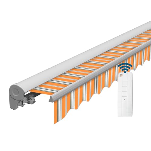 Eclipse Kassettenmarkise Halbkassette Gelenkarm Sonnenschutz Markise Sonnenmarkise Balkonmarkise elektrisch Standard 3,95x3 m Stoff 280g/m² Polyester (PE) UV-Schutz 50+, Markisentuchfarbe: Sommerbrise von Eclipse
