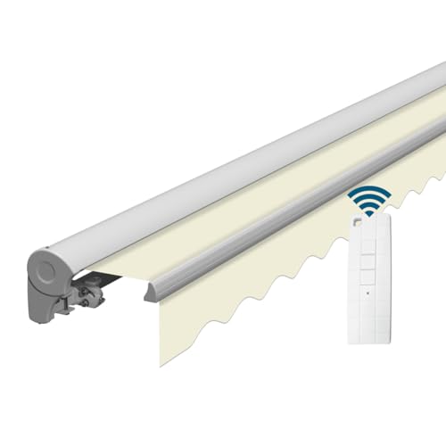 Eclipse Kassettenmarkise Halbkassette Gelenkarm Sonnenschutz Markise Sonnenmarkise Balkonmarkise elektrisch Standard 3,95x3 m Stoff 280g/m² Polyester (PE) UV-Schutz 50+, Markisentuchfarbe: Beige von Eclipse